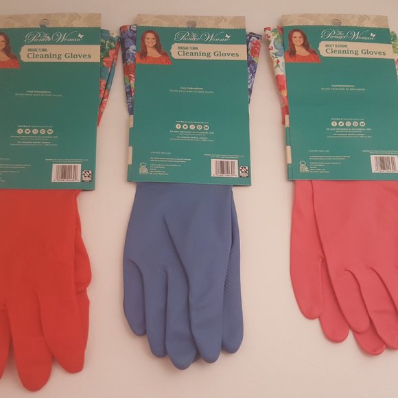 THE PIONEER WOMAN Heavy Duty Latex Cleaning Gloves | 3 Pack | Red / Blue / Pink - Picture 3 of 11